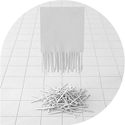 Invisible paper shredder destroying a sheet of paper implying that nothing is shared outside the session
